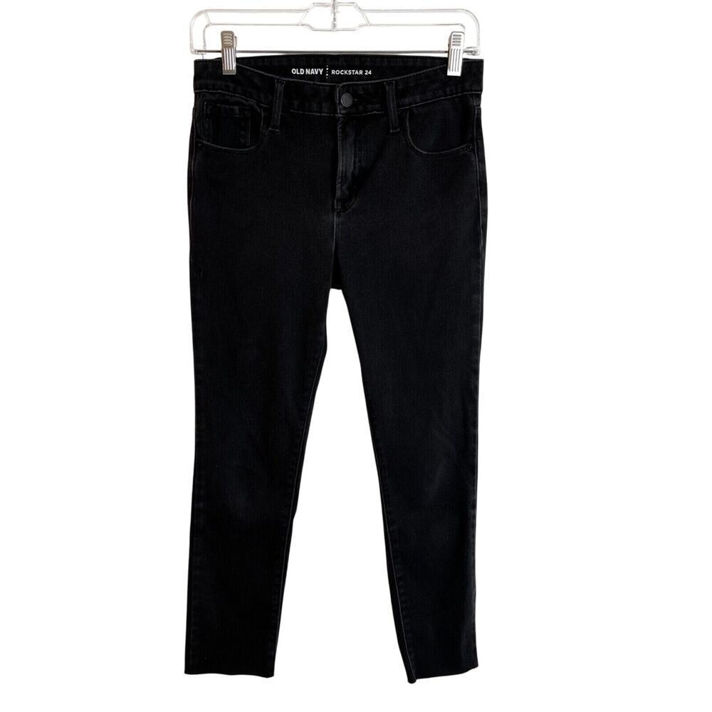 Old Navy Women's Rockstar Jegging Jeans Size 24 Black Skinny Raw Hem Stretch - Picture 2 of 6